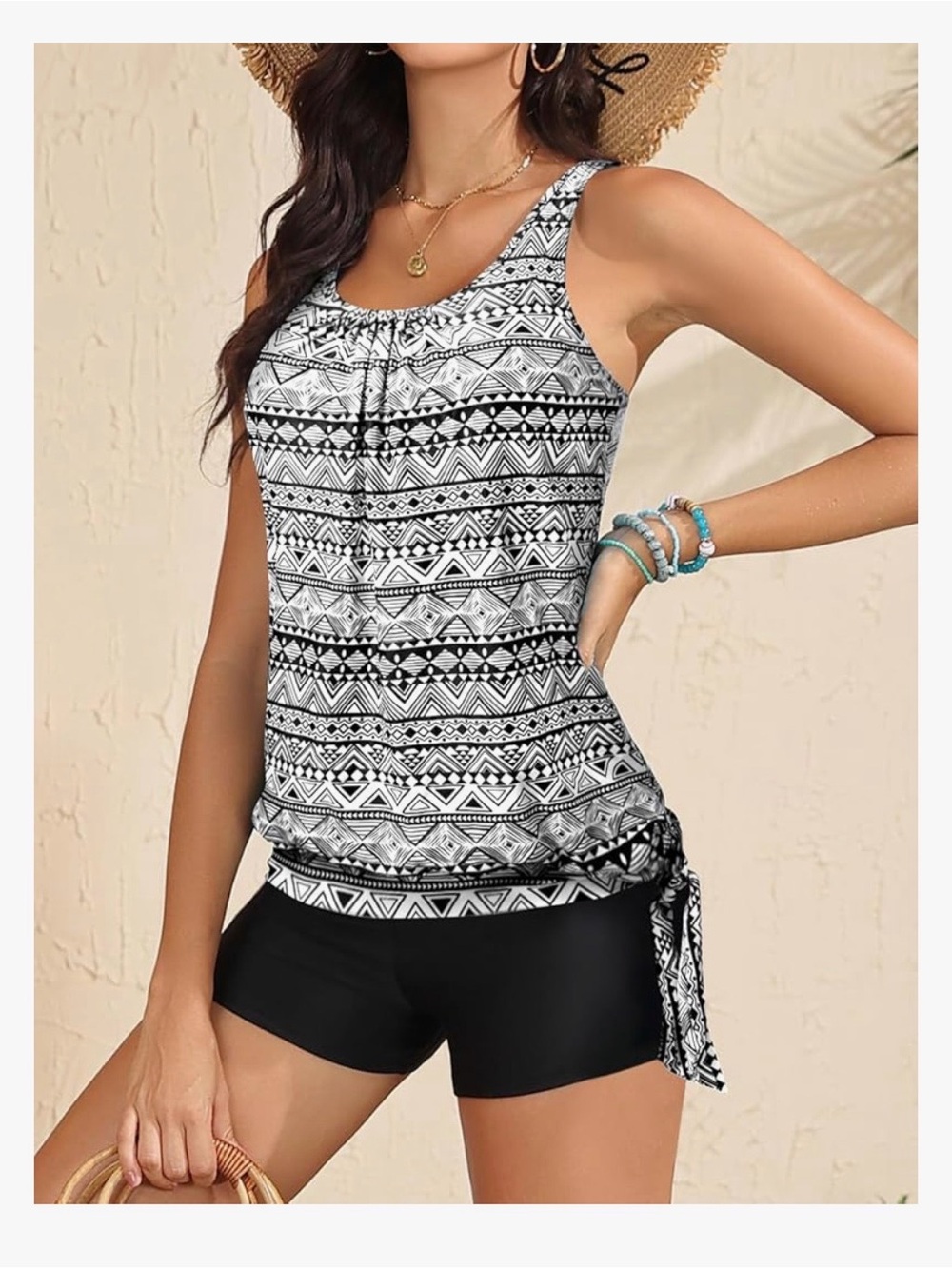 Younique Black and White Geometric Two-Piece Swim Set - Picture 2 of 6